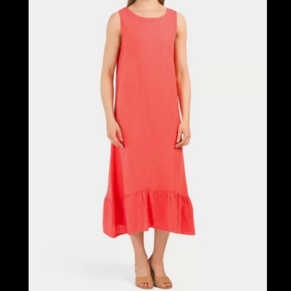 Terri Millennio Flounce Hem Sleeveless Midi Red Linen Dress Size: M